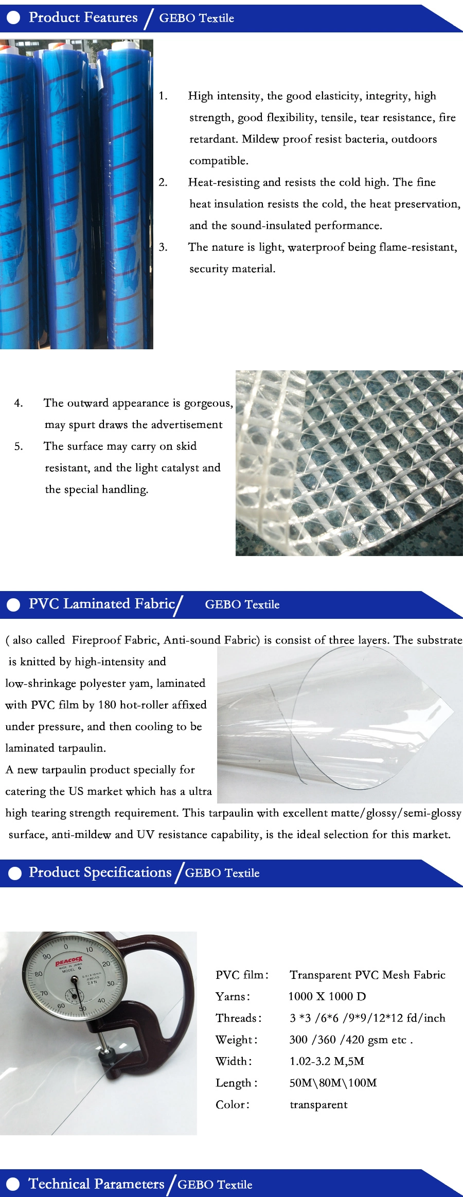 Light Weight Crystal Clear Transparent PVC Tarpaulin Waterproof Canvas Polyester Fabric Tarps