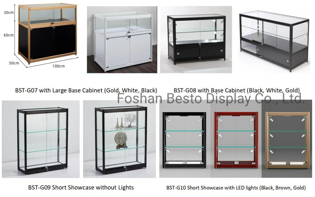 1800mm Width Retail Glass Display Case with LED Side Lights, Sliding Door for Retail Store Display in Black, White, Silver