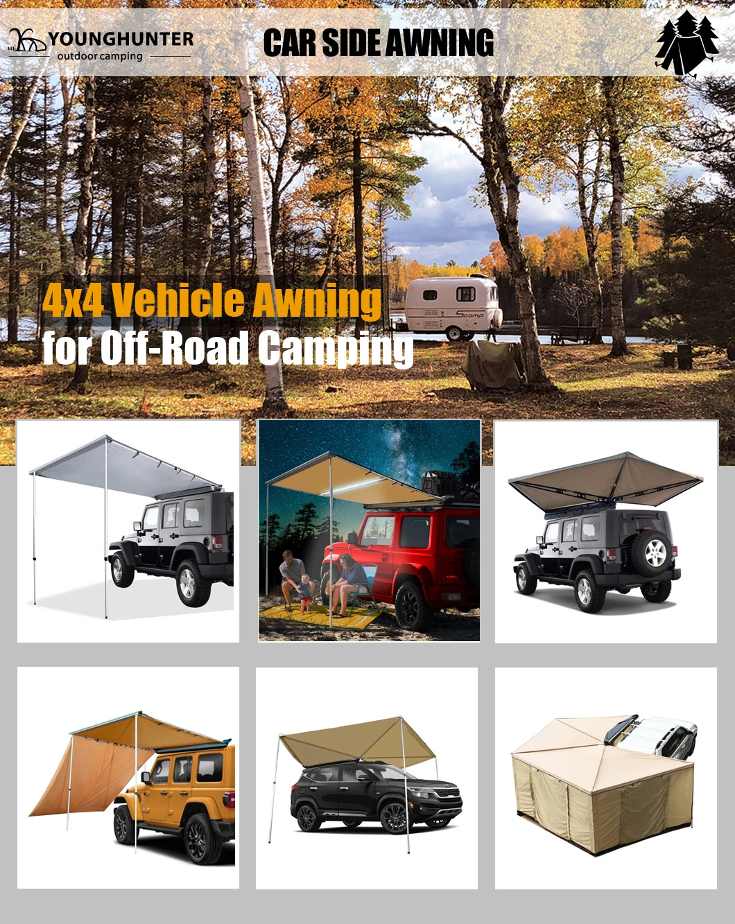 4WD Outdoor Camping Car Shelter 270 Degree Foxwing Awning Retractable Truck Tarp