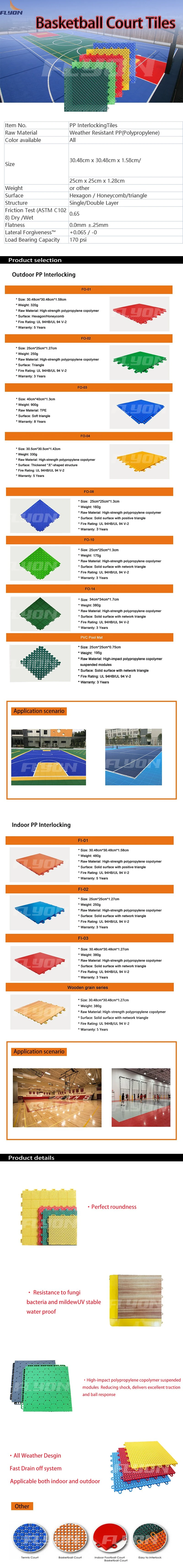2022 Flyon Soft Polypropylene Floor for Tennis Court PP Portable Tiles