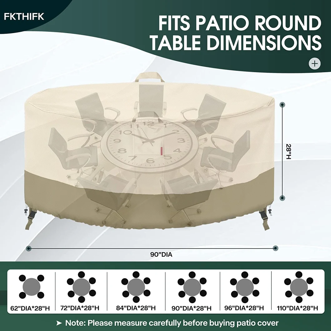 Circular Patio Furniture Cover, Waterproof, UV Resistant, and Fade Resistant, Heavy-Duty, 600d Oxford Fabric
