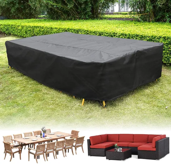 Patio Furniture Set Cover, Rectangular Durable Water Resistant Outdoor UV Resistant Anti-Fading Dining Table Chairs Cover with Metal Support and Upgrade Air Ven
