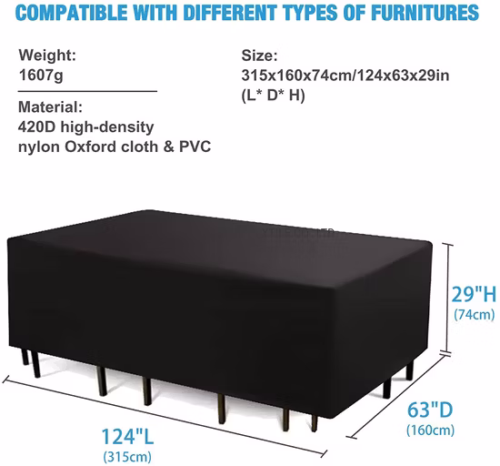 Furniture Cover, Outdoor Furniture Cover, Rectangular Patio Table Cover, Outdoor Lounge Sofa Cover, Waterproof and Windproof 420d Oxford Cloth Cover